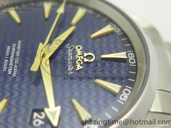 0418 Aqua Terra 150M SS VSF 1:1 Best Edition Blue Wave Textured Dial YG Hand on SS Bracelet A8500 Super Clone Sporty 8026